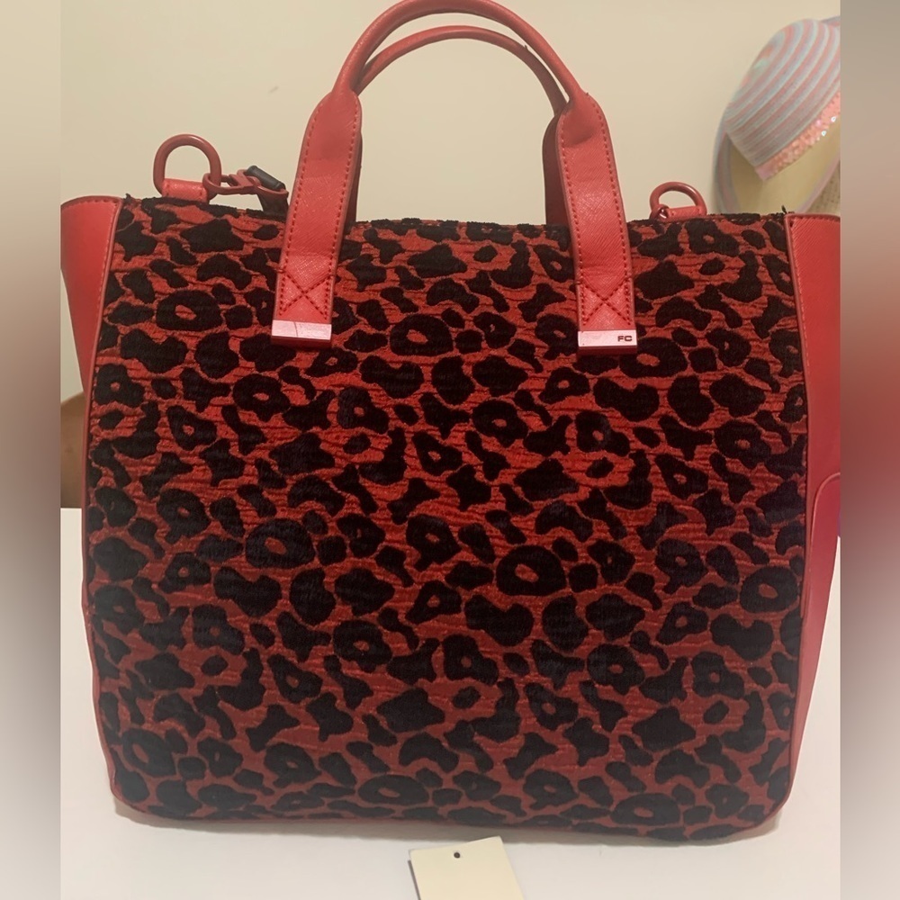 French Connection Red Leopard Print Tote Bag